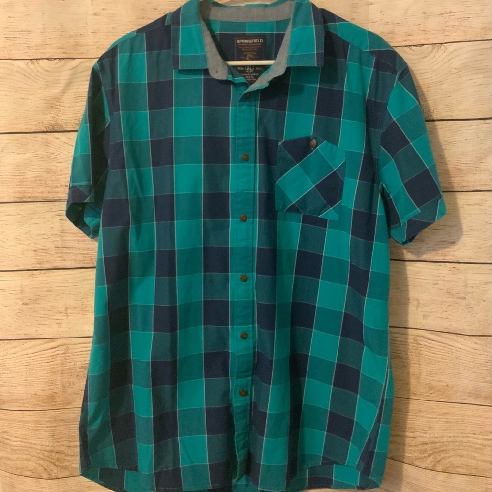 Springfield Buffalo Short Sleeve Plaid Button Down Blue Extra Large